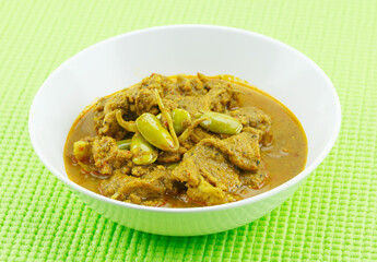 Pork curry with bitter bean ( Parkia speciosa ) thai food menu.