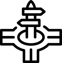 Simple icon of a road intersection with directional arrows, symbolizing choices and decision making