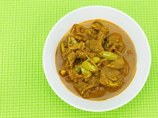 Pork curry with bitter bean ( Parkia speciosa ) thai food menu.