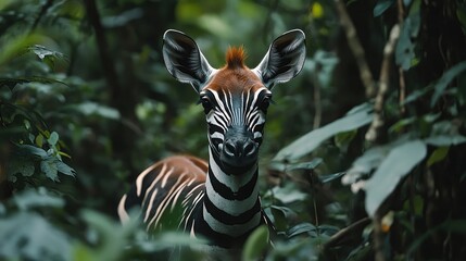 Elegant okapi in dense Congo rainforest