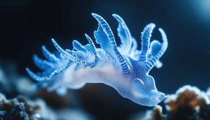 Glaucus atlanticus sea slug floating on ocean surface