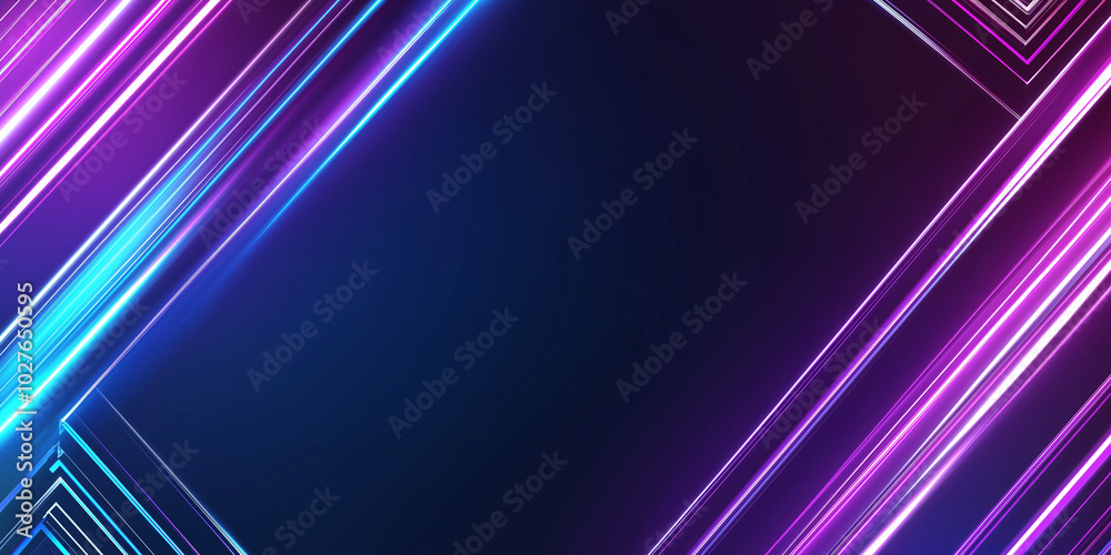 Poster Abstract neon background featuring glowing lines creating geometric shapes with copy space
