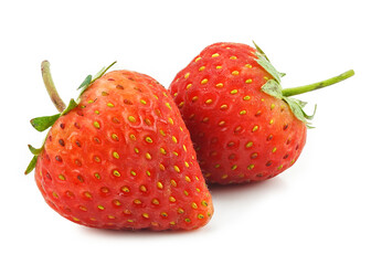 Fresh strawberries were placed on a white background