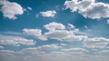 Obraz premium White clouds against a blue sky, a peaceful and serene summer day. 