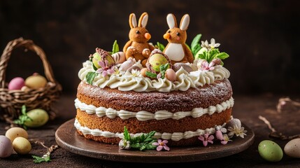 Easter Cake with Icing and Bunny Decorations
