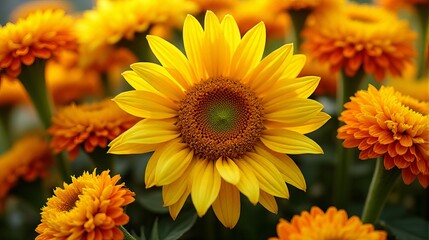 Dense Flower Floral Arrangement Including Sunflowers and Marigolds