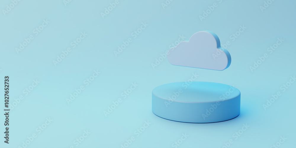 Poster 3d render of a cloud icon floating over a blue platform