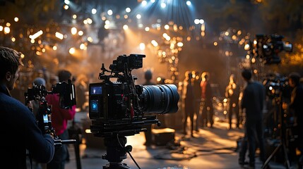Fototapeta premium High-End Cinema Camera on Film Set with Lights