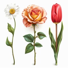 Obraz premium Vibrant Flower Collection With Rose, Daisy, and Tulip