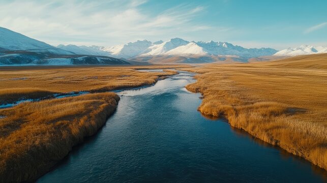 Aerial View of the Scenic Chuya River Landscape