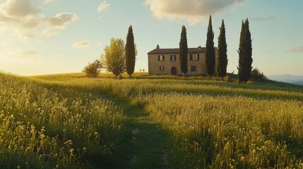 Fototapeta premium Serene Tuscan Landscape Near Pienza at Golden Hour