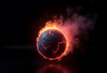 Fototapeta premium Flying soccer ball on fire -falling down 