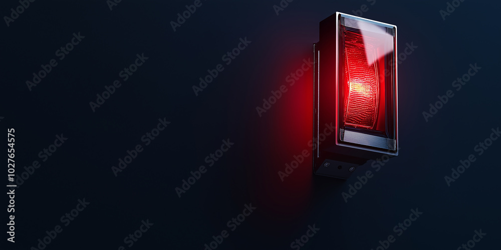 Poster red warning light blinking on dark background