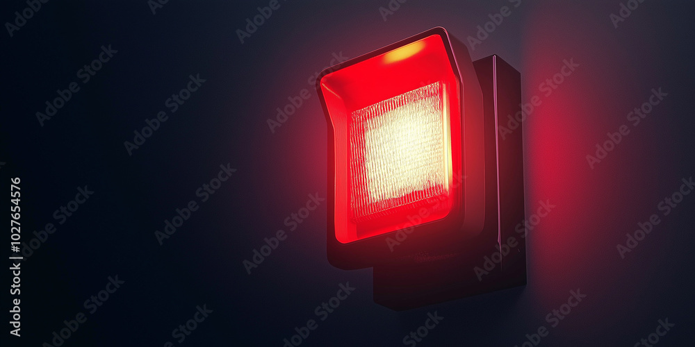 Poster red security light shining on dark background