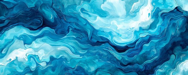 Obraz premium Abstract blue fluid art pattern with swirls and waves, perfect for backgrounds.