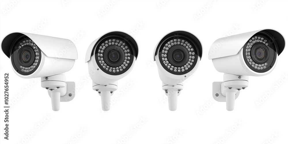Poster four white security cameras pointing in different directions