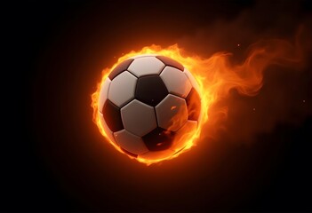 Fototapeta premium Flying soccer ball on fire -falling down 