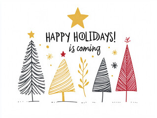 Happy Holidays! This festive design features colorful trees and cheerful elements, perfect for celebrating holiday season with joy and warmth