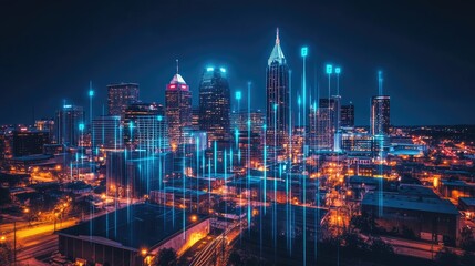 Illuminated Nashville Skyline at Night