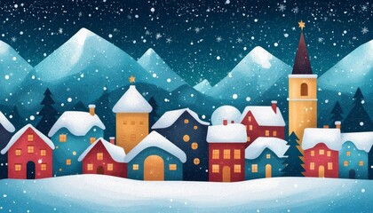 Fototapeta premium Charming winter village covered in snow, festive atmosphere, cozy colorful houses.