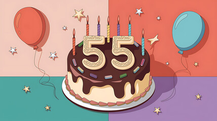 Birthday Cake with Brown and Yellow for a 55th Celebration. 
