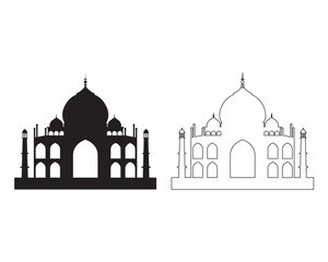 Vector Illustration of Famous Monument Taj Mahal - Editable Strokes Outline
