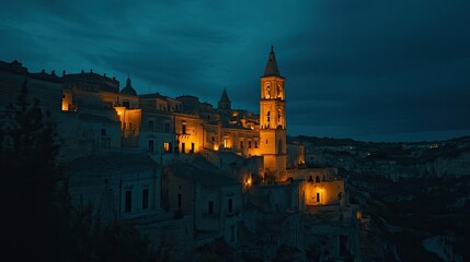 Fototapeta premium Nightfall Over Ancient Matera in Italy