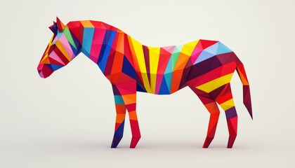 Obraz premium Colorful geometric horse sculpture on white isolate background.