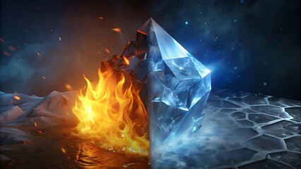 dynamic split between fire and ice in a vibrant abstract image