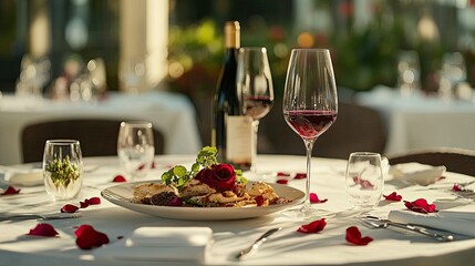 Naklejka premium Romantic Dinner Table for Two with Elegant Setup