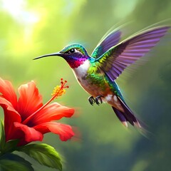 Fototapeta premium Vibrant Hummingbird Gracefully Hovering in Flight