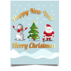 Happy new year card,tree ,snowman ,santa,festive blue poster,christmas greeting card, 