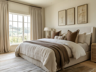 Cozy Bedroom with Lavender Bedding and Pale Cream Walls
