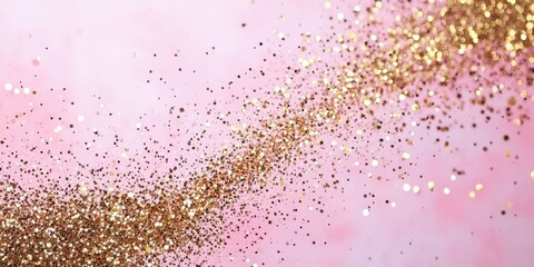 Fototapeta premium Gold glitter sparkling against a soft pink background, festive and enchanting.