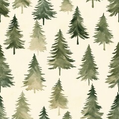 Obraz premium Watercolor Pine Tree Seamless Pattern.