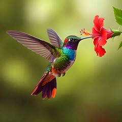 Fototapeta premium Vibrant Hummingbird Drinking Nectar from Flower