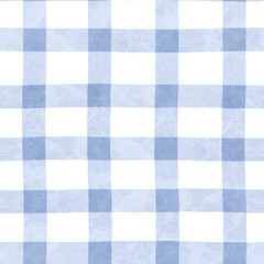 Seamless pattern plaid with checkered watercolor blue stripes in vintage style
