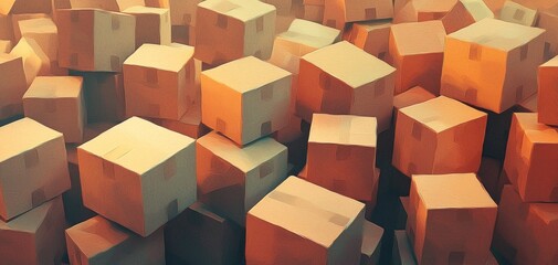 Heap of boxes stacked together in a cluttered workspace.