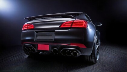 Fototapeta premium Rear view of modern fast sports car in studio light. 