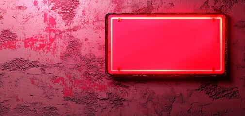 Red neon sign on textured wall, vivid glow, modern art, urban aesthetic.