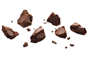 Chocolate chunks isolated on a transparent background.