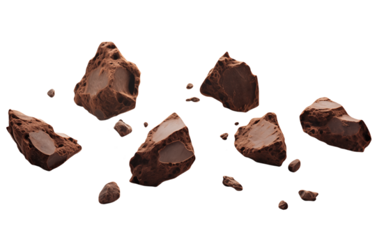 Chocolate chunks isolated on a transparent background.