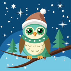  Christmas Cute Owl Santa hat With Snowflakes