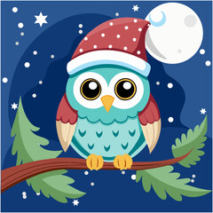  Christmas Cute Owl Santa hat With Snowflakes