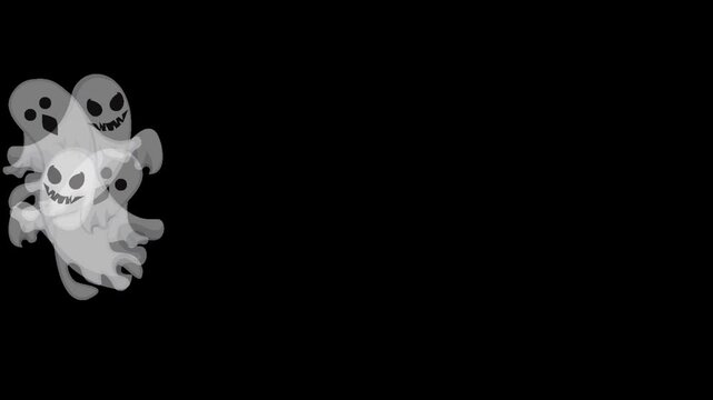animation of a white cloth ghost floating on a black screen for halloween background