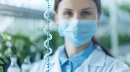 Biologist examining gene expression and mutation in plant breeding programs, emphasizing the role of genetic engineering, CRISPR, and protein engineering in crop improvement and disease resistance