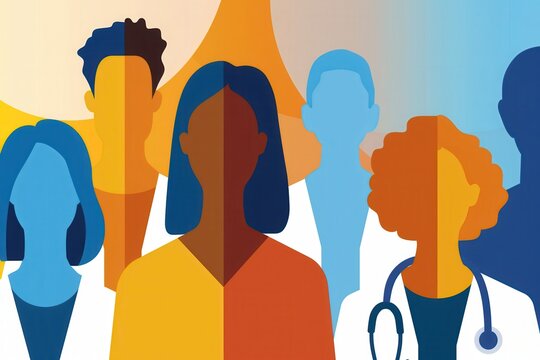 Abstract symbols represent diverse medical fields through vibrant color. Healthcare disciplines for educational materials and medical branding. Celebrates multifaceted nature of modern medicine.