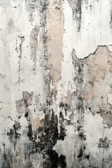 Obraz premium A textured wall with peeling paint and visible wear, showcasing a mix of gray, white, and black patterns, suggesting age and neglect.