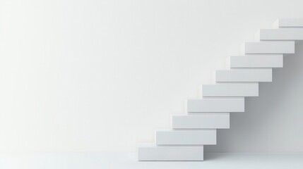 Abstract 3D bar chart rising in geometric steps, showing steady progress on a clean white canvas, Geometric progress chart, Business growth