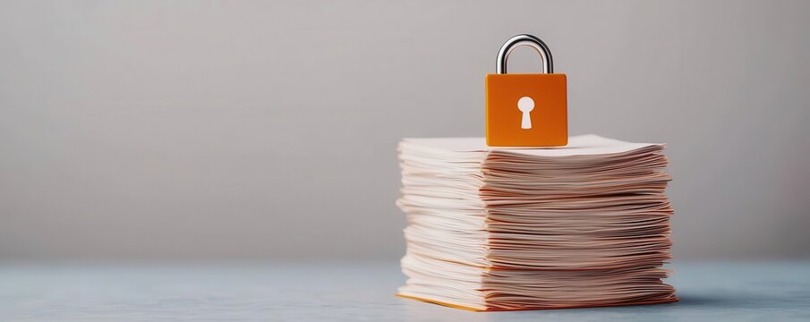 Glowing digital security icons over financial documents, representing cybersecurity for financial institutions protecting client assets and information